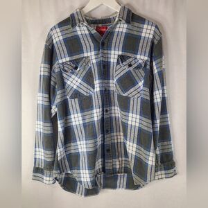 Vintage Coleman Flannel Blue Plaid Shirt Mens Large Long Sleeve Button Down